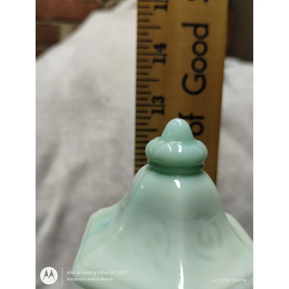 Vintage‎ Blue Green Slag Glass Liquor Bottle Decanter Floral Embossed w/ Stopper